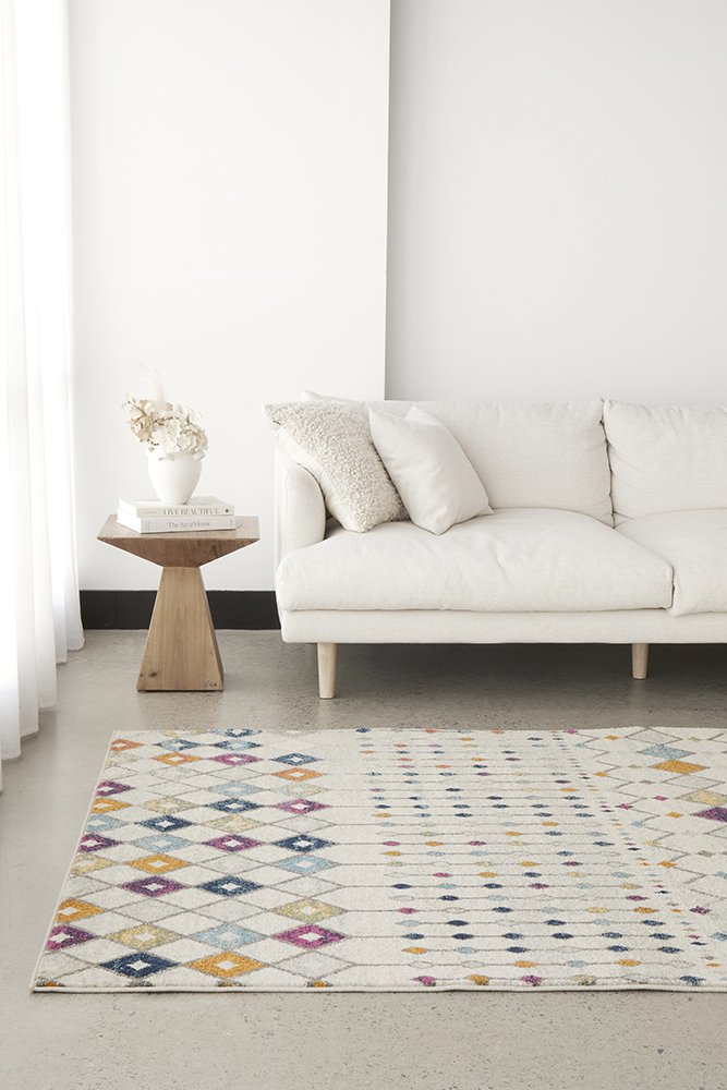 Mirage Meadow Bohemian Rug – Colourful Geometric Tribal Neutral Rug